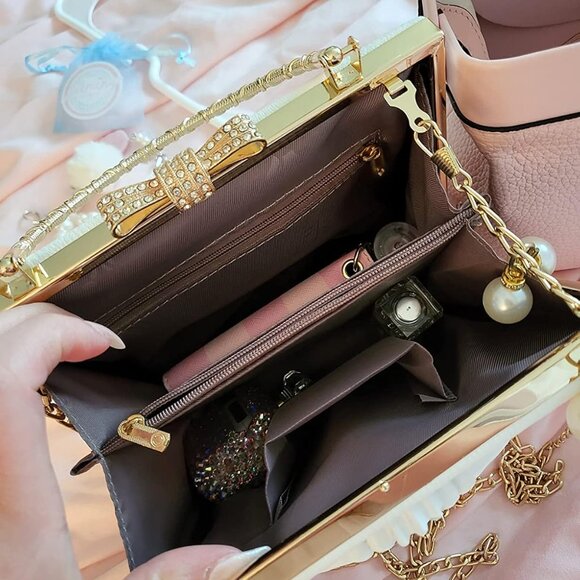 ⚡Women's White Gold Rose Embossed Love Angel Evening Formal Crossbody Clutch Bag - Picture 4 of 5